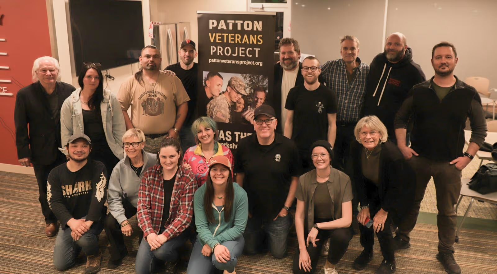 Veterans, families and volunteers of the Patton Veterans Project together after an I Was There film workshop